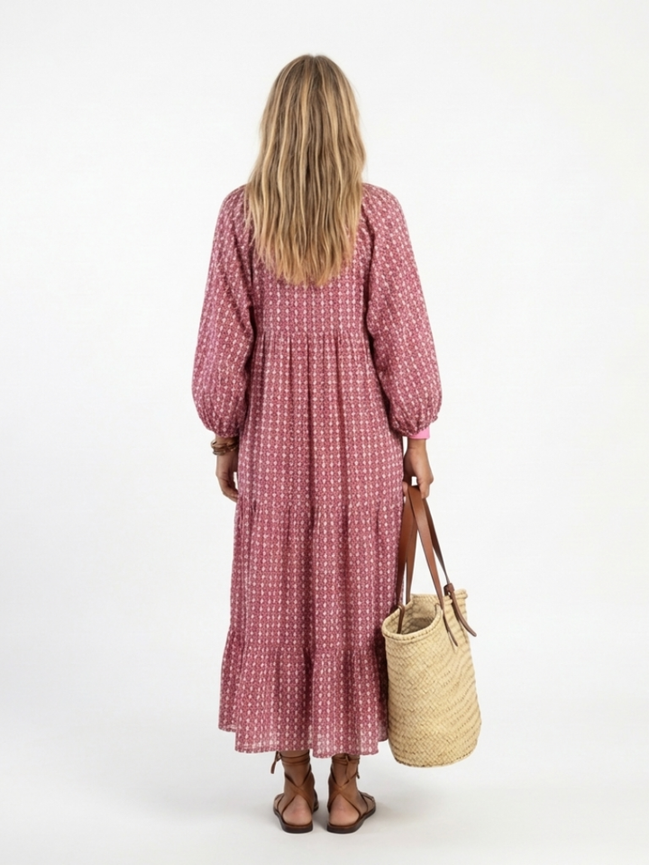 Arlette | Long Sleeve Midi Dress with Geometric Print