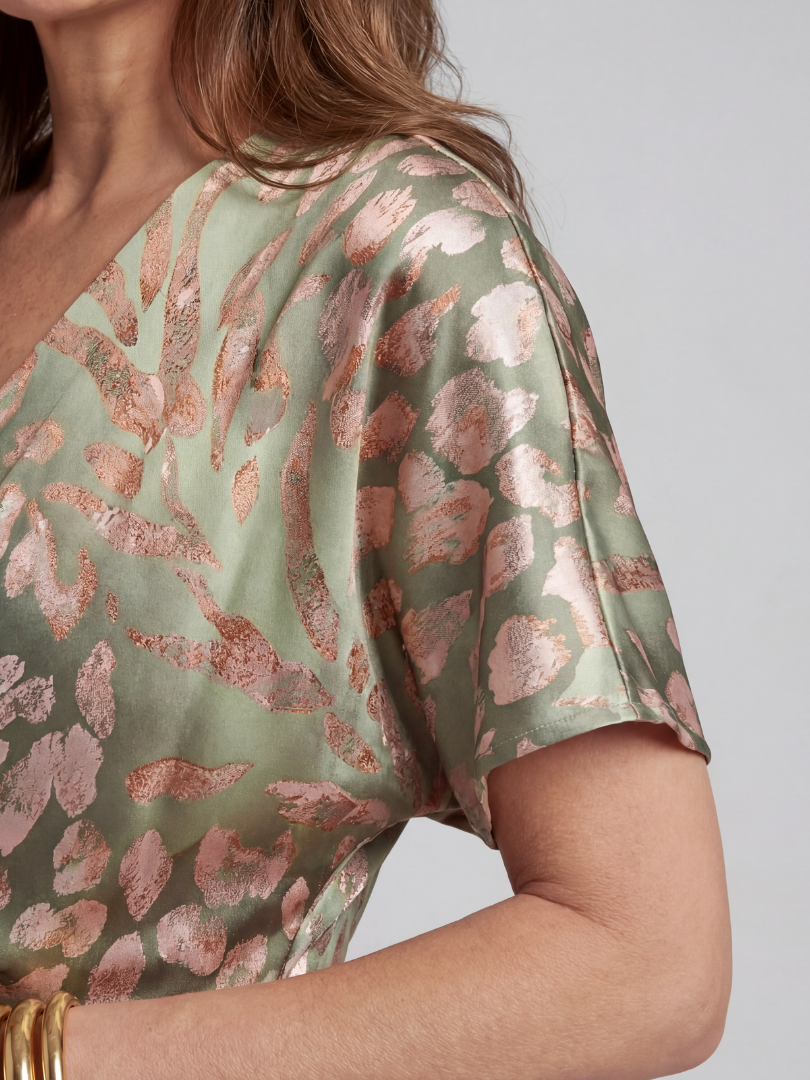 Coralie | V-Neck Midi Dress with Abstract Print and Wrap Waist