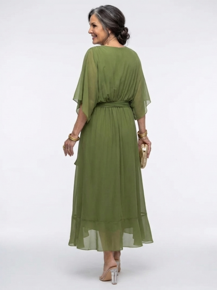 Elysia | Midi Dress with V-Neck and Draped Waist
