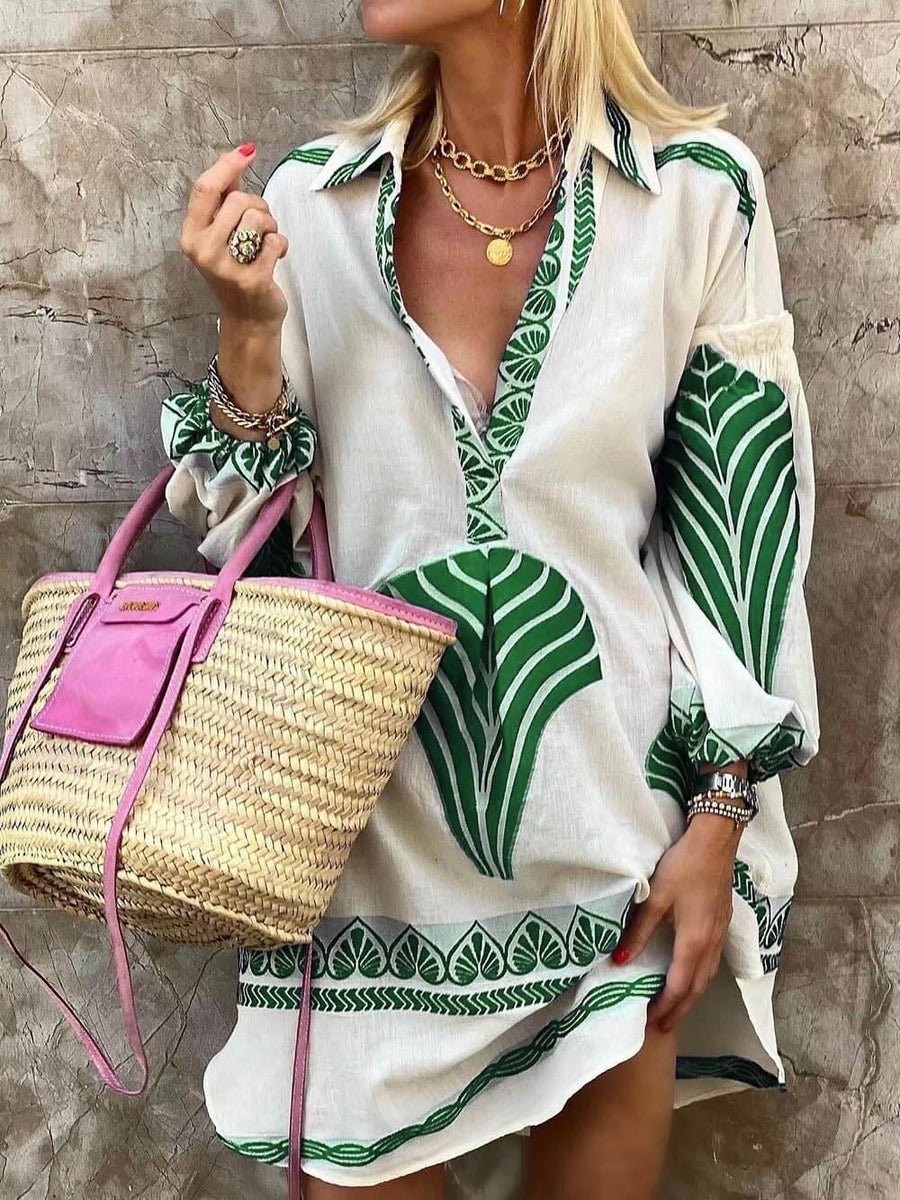 Flore | Tropical Look Simple Unique Print Holiday Mini Dress
