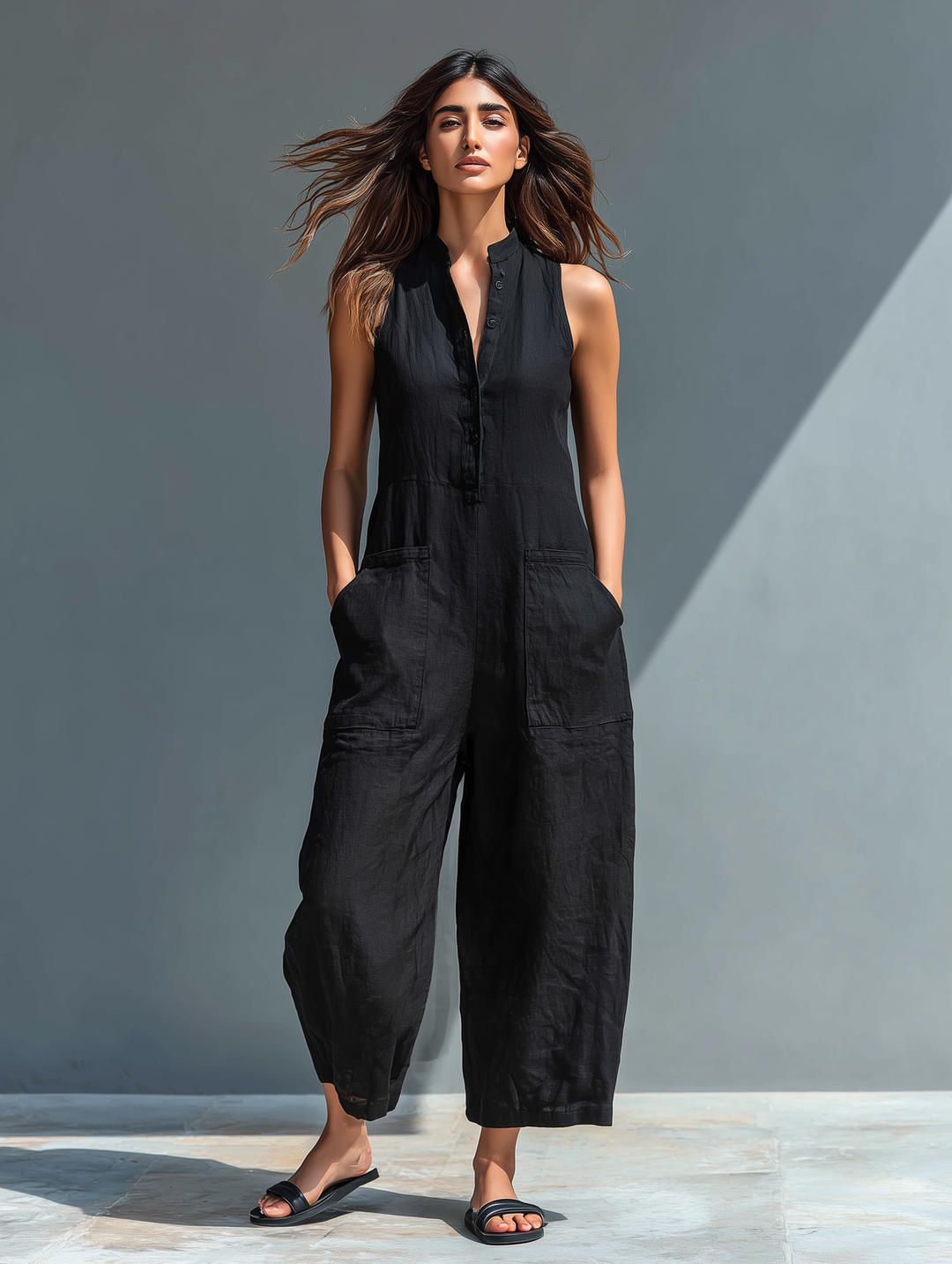 Brisa | Casual Sleeveless Jumpsuit with Front Button Detail