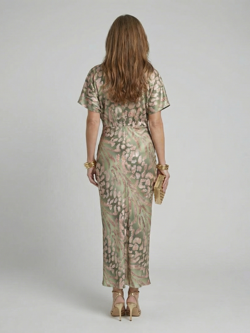 Coralie | V-Neck Midi Dress with Abstract Print and Wrap Waist