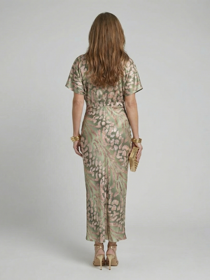 Coralie | V-Neck Midi Dress with Abstract Print and Wrap Waist