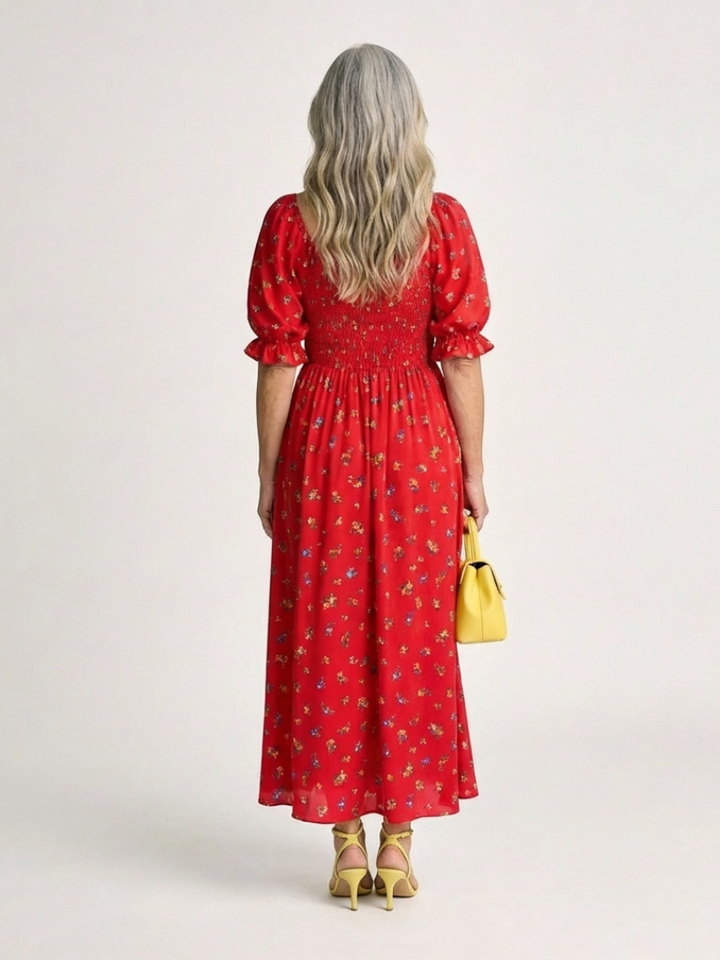 Delphine | Floral Midi Dress with Square Neck Design