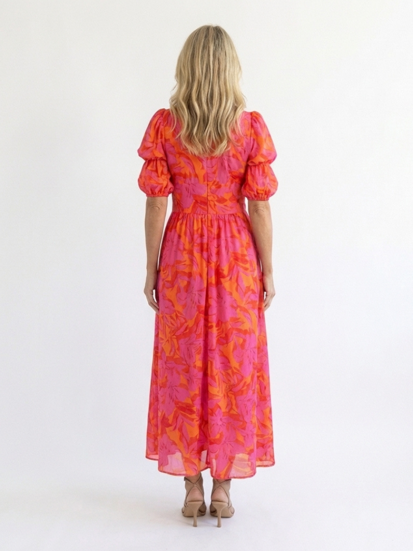 Willow | V-Neck Floral Midi Dress with Puff Sleeves