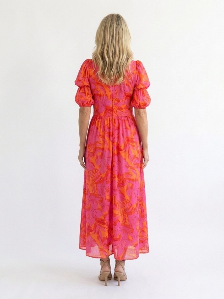 Willow | V-Neck Floral Midi Dress with Puff Sleeves