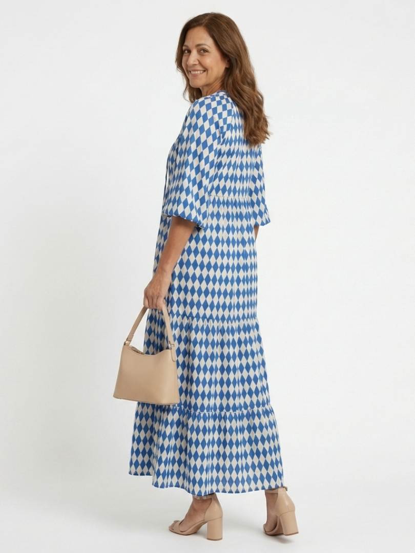Elodie | Tiered Skirt Dress with Diamond Print