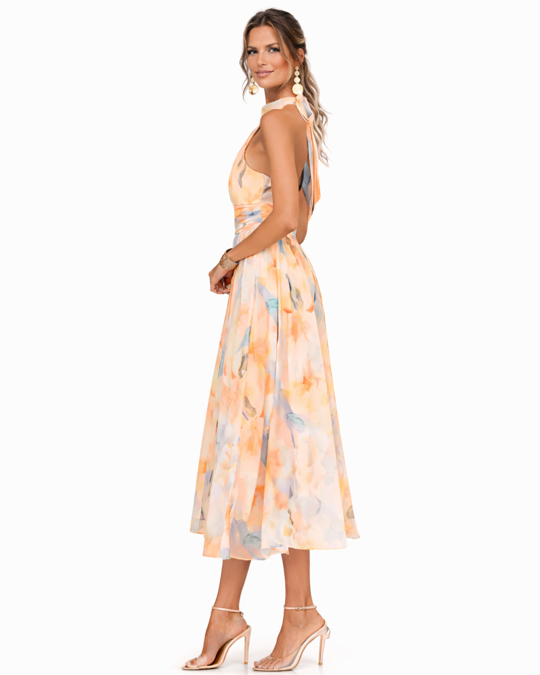 Aurora | Dress with American neckline and watercolour print