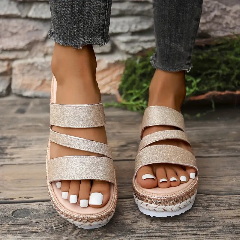 Sabela - Chic Gold Wedge Sandals