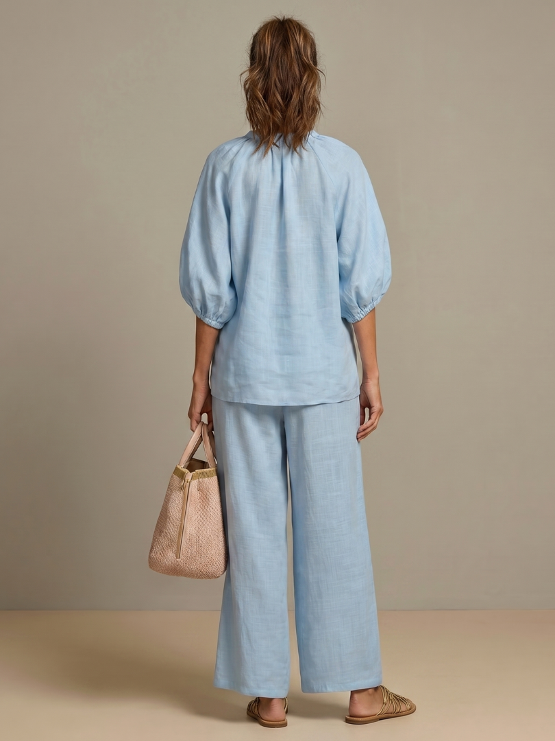 Natalia | Zip-Front Blouson Top with Wide-Leg Trousers