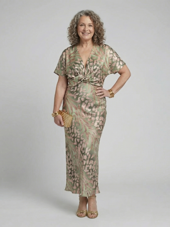 Coralie | V-Neck Midi Dress with Abstract Print and Wrap Waist
