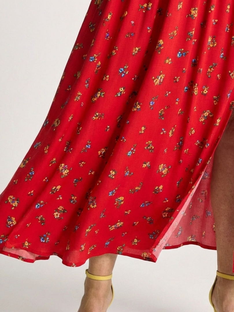 Delphine | Floral Midi Dress with Square Neck Design