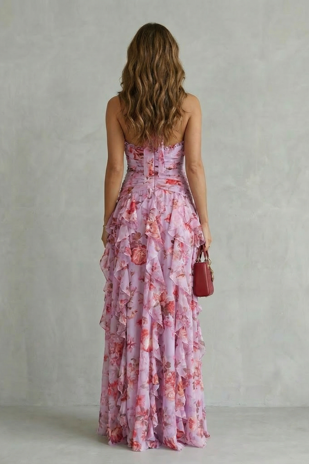 Belladina | Elegant Cascading Rose Maxi Dress with American Neckline