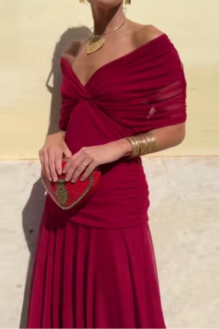 Luisa | Sophisticated V-Neck Long Evening Gown