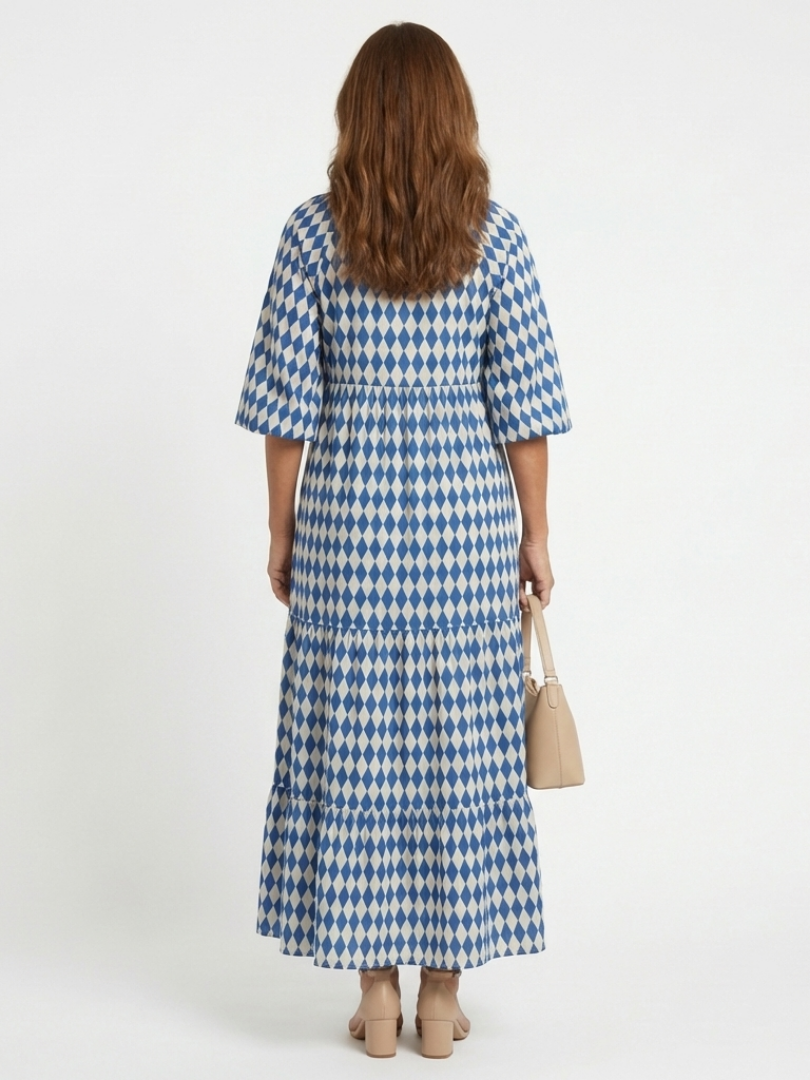 Elodie | Tiered Skirt Dress with Diamond Print