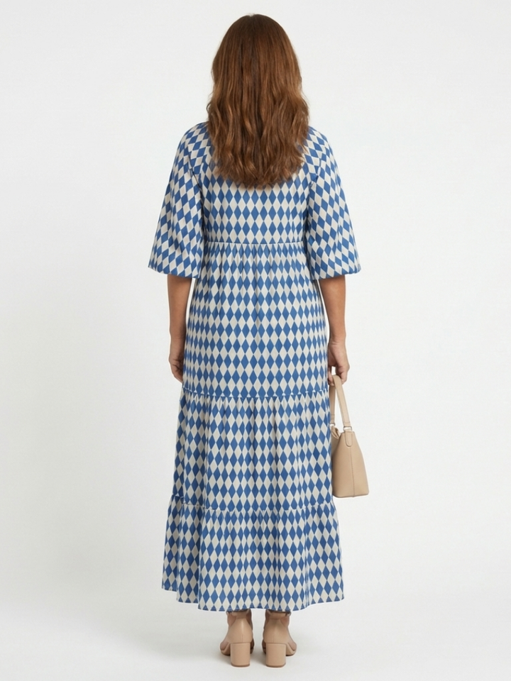 Elodie | Tiered Skirt Dress with Diamond Print