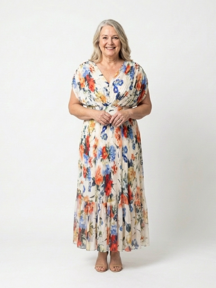 Savannah | Sleeveless Pleated Midi Dress with Short Hem