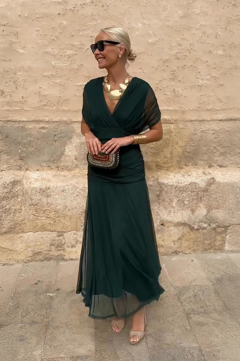 Luisa | Sophisticated V-Neck Long Evening Gown