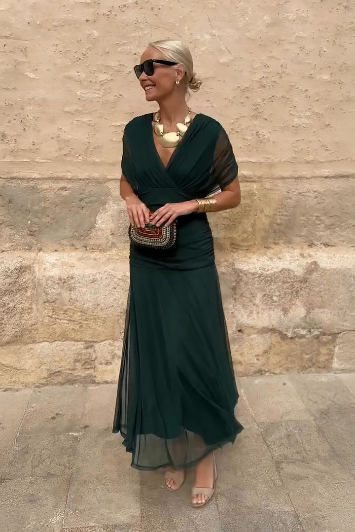 Luisa | Sophisticated V-Neck Long Evening Gown