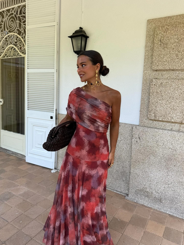 Watercolour Off-Shoulder Long Dress