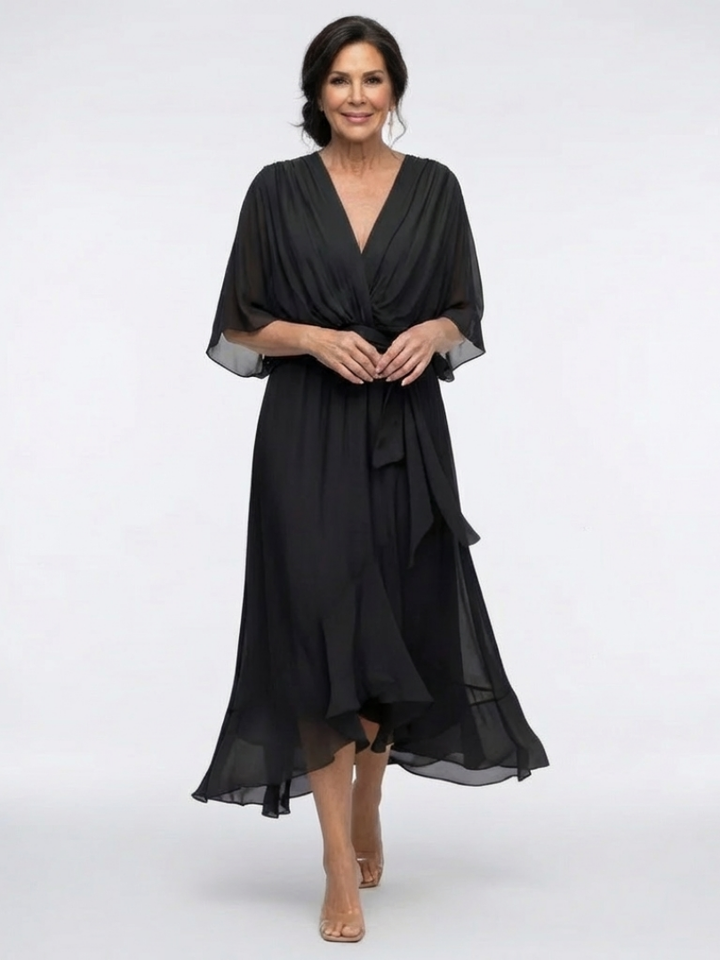 Elysia | Midi Dress with V-Neck and Draped Waist