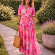 Ione | Floral Midi Dress with Sleeveless V-Neck Design