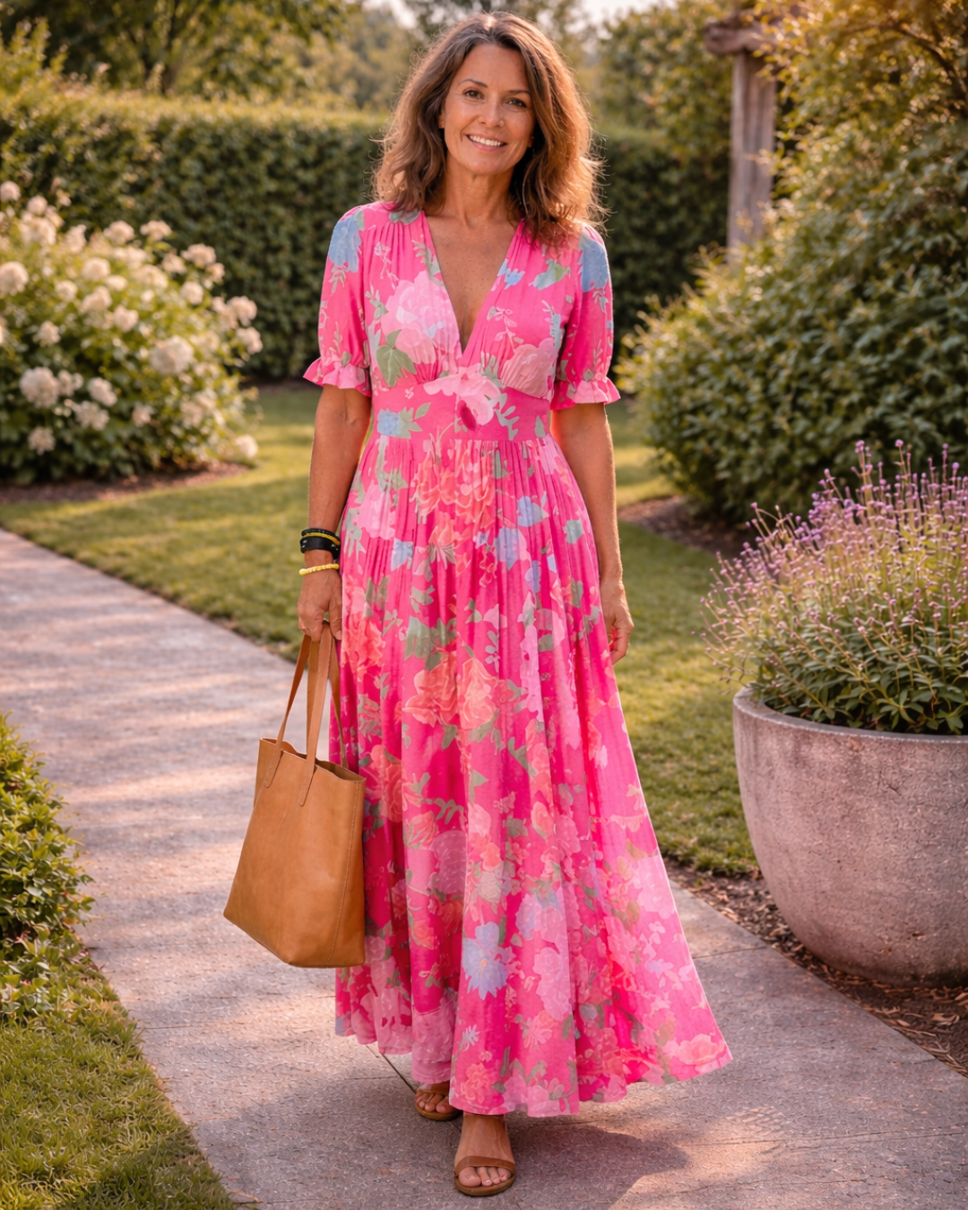 Ione | Floral Midi Dress with Sleeveless V-Neck Design