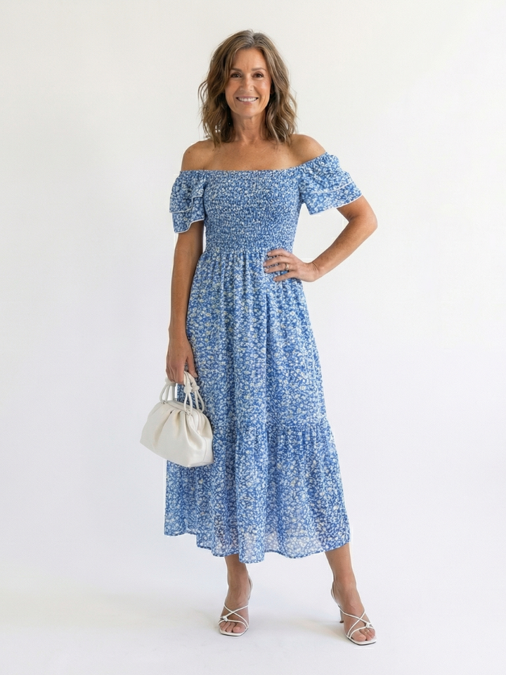 Odette | Floral Off-Shoulder Smocked Midi Dress