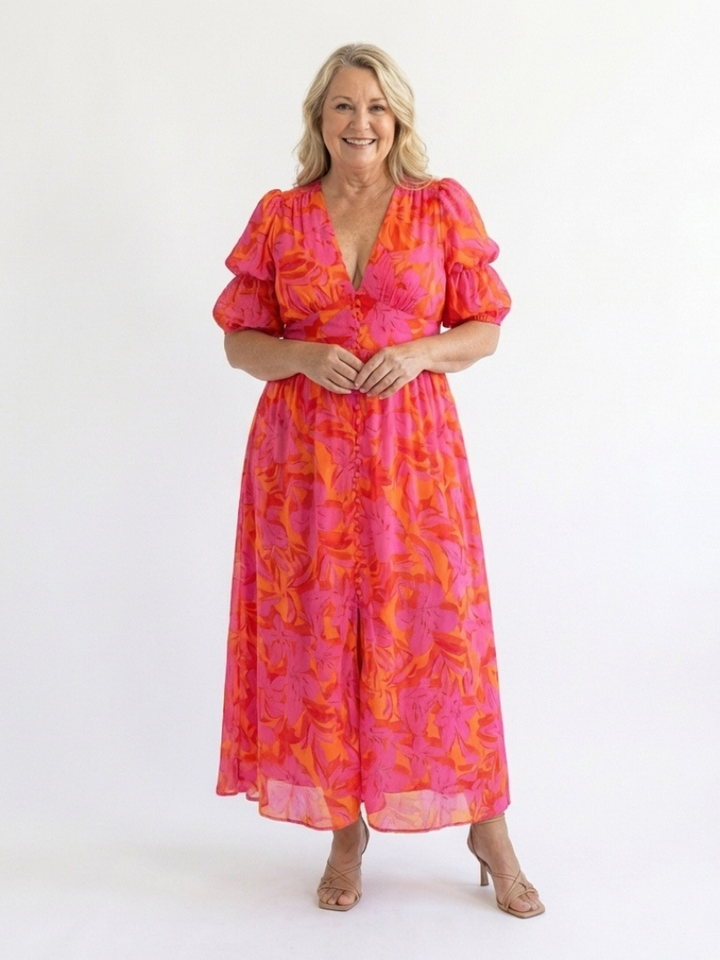 Brielle | V-Neck Short Sleeve Tiered Midi Dress