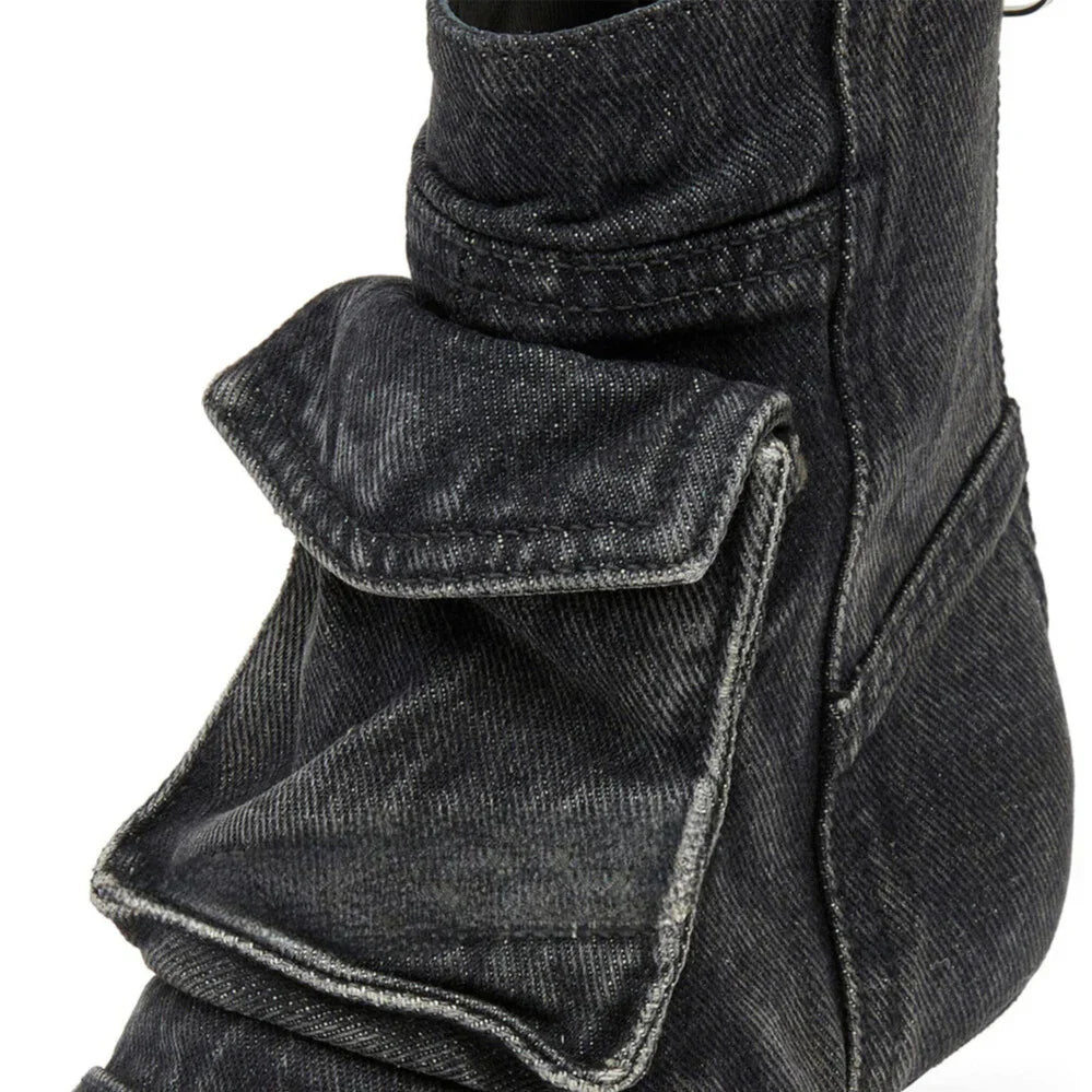 Vega - Premium Denim Cargo Ankle Boots
