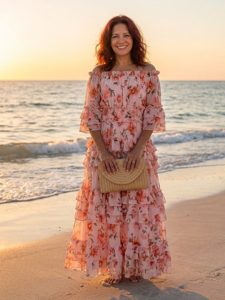 Rosalie | Floral Ruffle Tiered Maxi Dress with Off-Shoulder Design