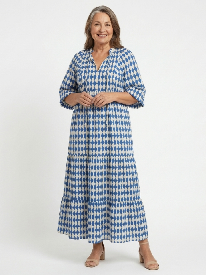Elodie | Tiered Skirt Dress with Diamond Print