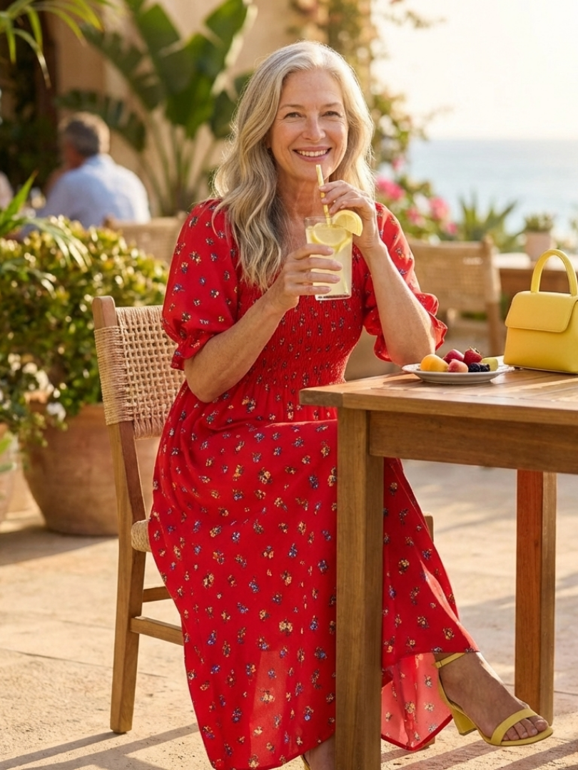 Delphine | Floral Midi Dress with Square Neck Design
