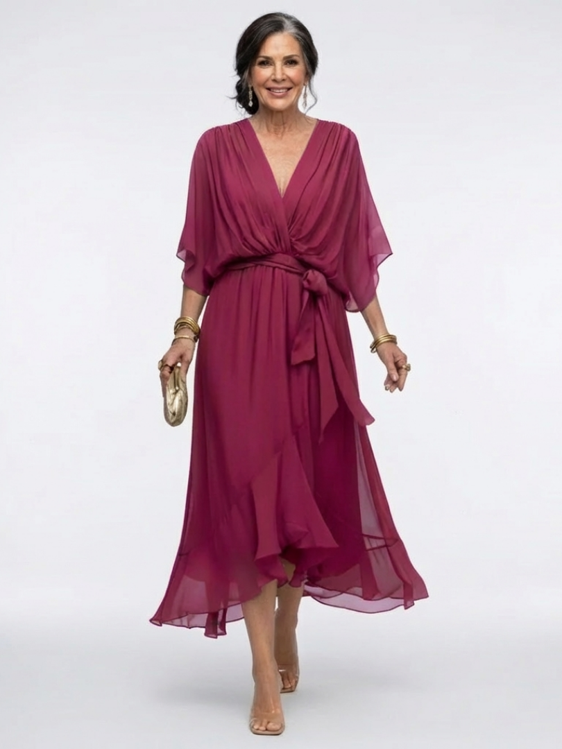 Elysia | Midi Dress with V-Neck and Draped Waist