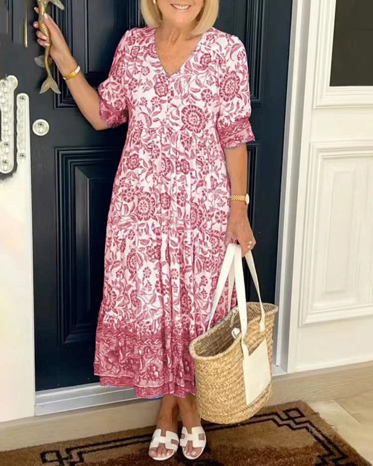 Rocío | Chic Floral Maxi Dress with V-Neck Design