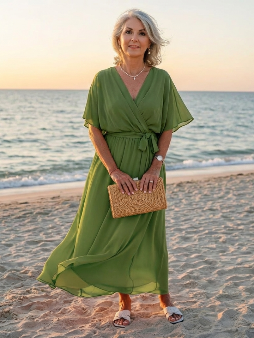 Elysia | Midi Dress with V-Neck and Draped Waist