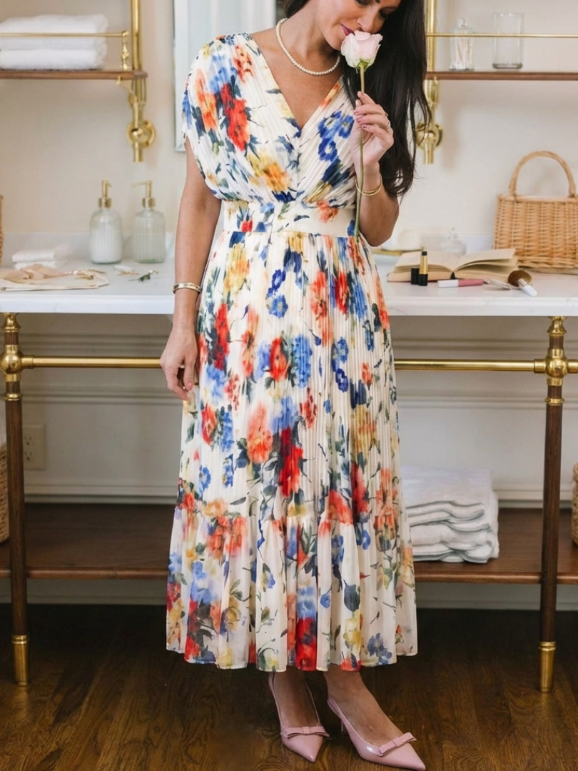 Savannah | Sleeveless Pleated Midi Dress with Short Hem