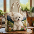 Charming Pup in Nature Scene | Quilted Tote Bag