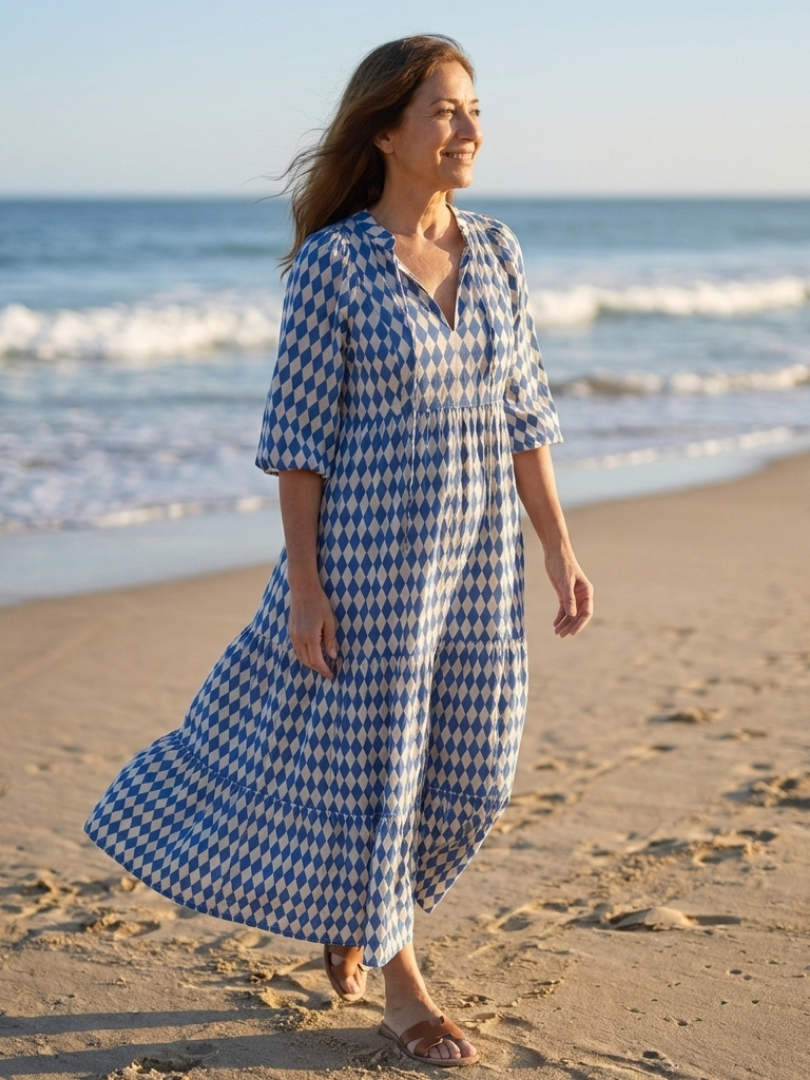 Elodie | Tiered Skirt Dress with Diamond Print