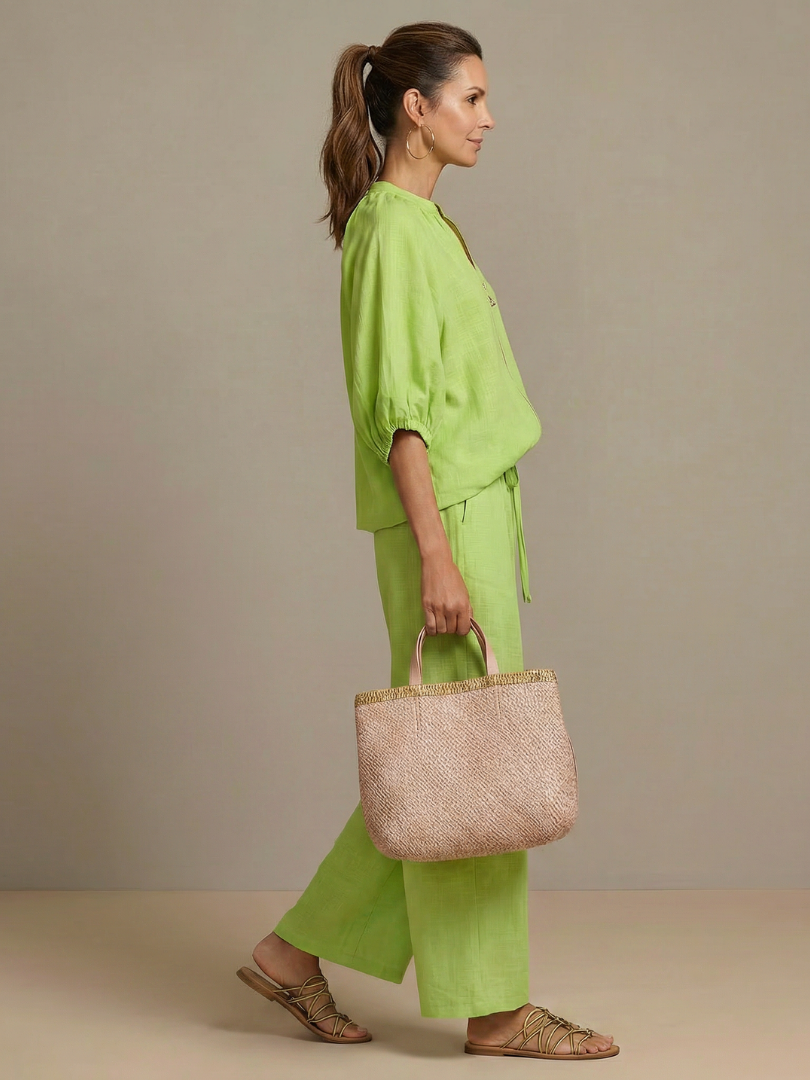 Natalia | Zip-Front Blouson Top with Wide-Leg Trousers