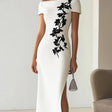 Audrey | Chic Floral Print Boat Neck Midi Dress Outfit
