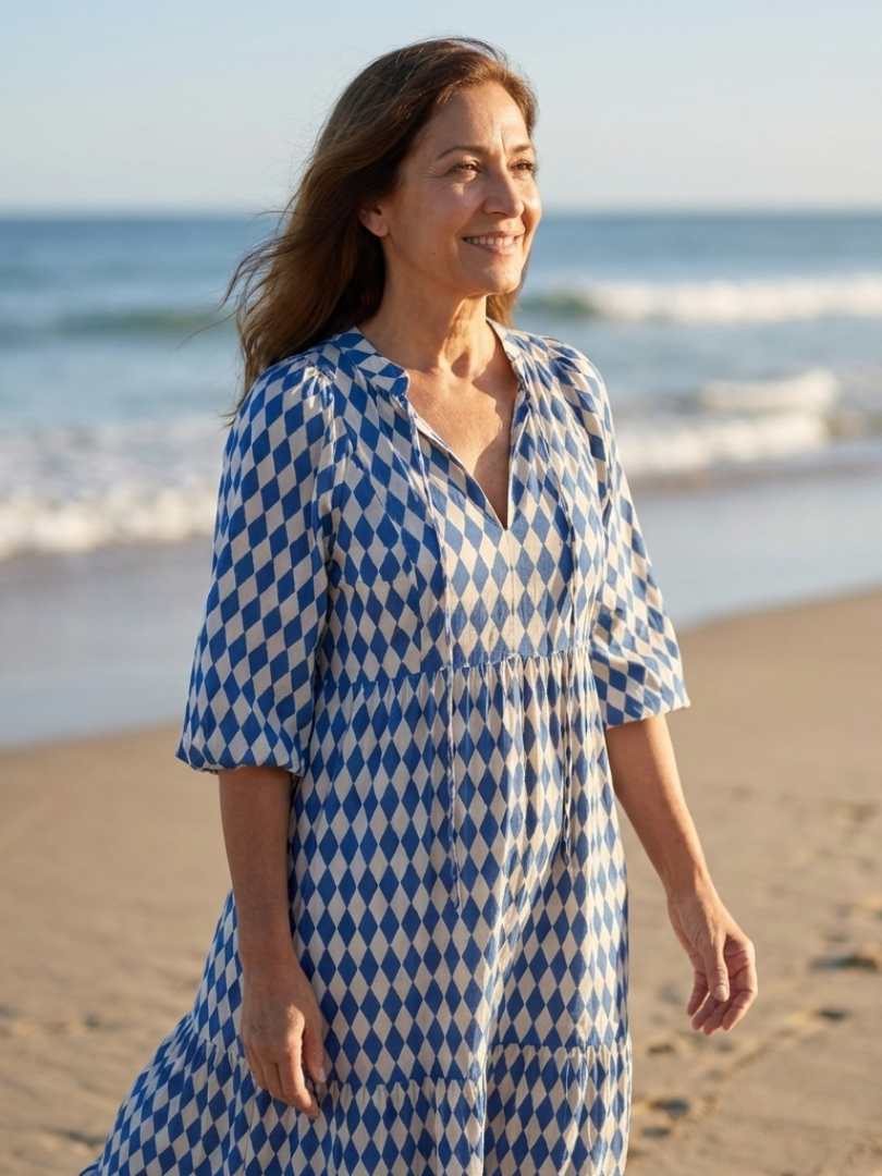 Elodie | Tiered Skirt Dress with Diamond Print