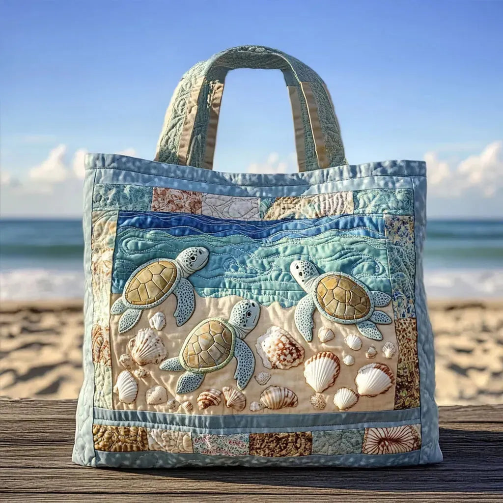 Artisanal Quilted Tote | Marine Turtles