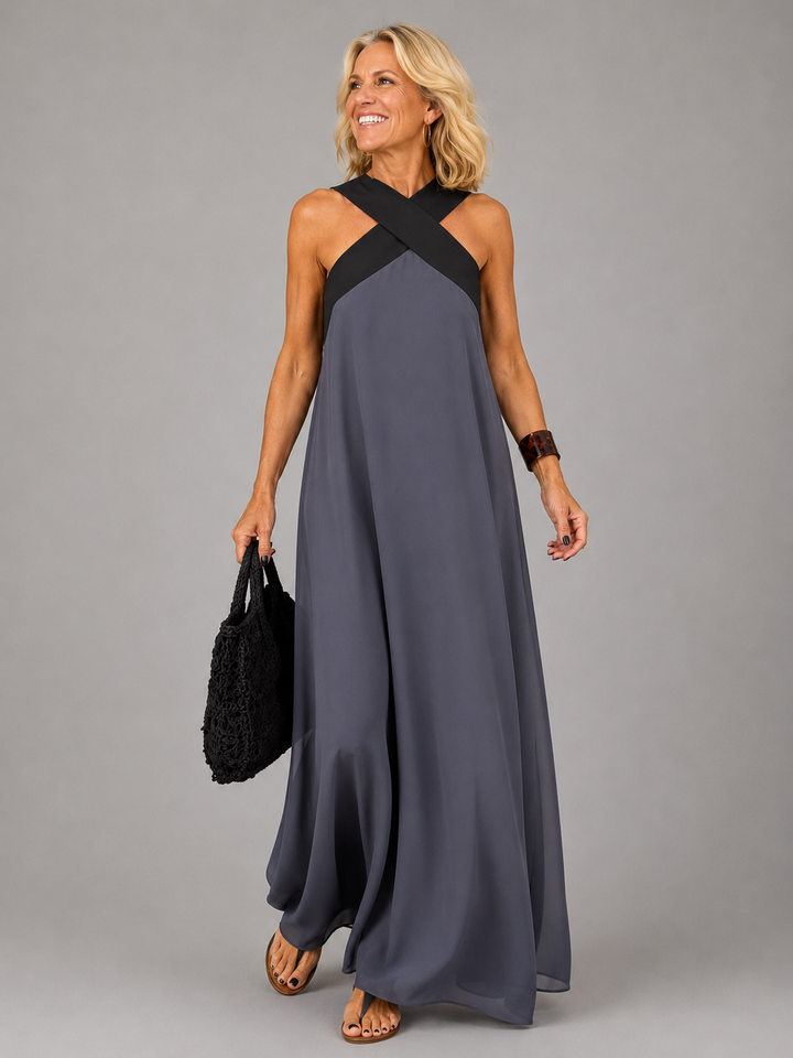 Velora™ | Elegant Cross-Design Maxi Dress