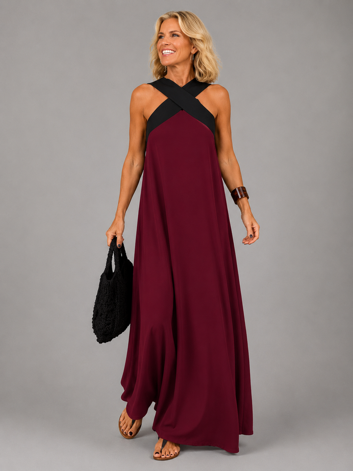 Velora™ | Elegant Cross-Design Maxi Dress