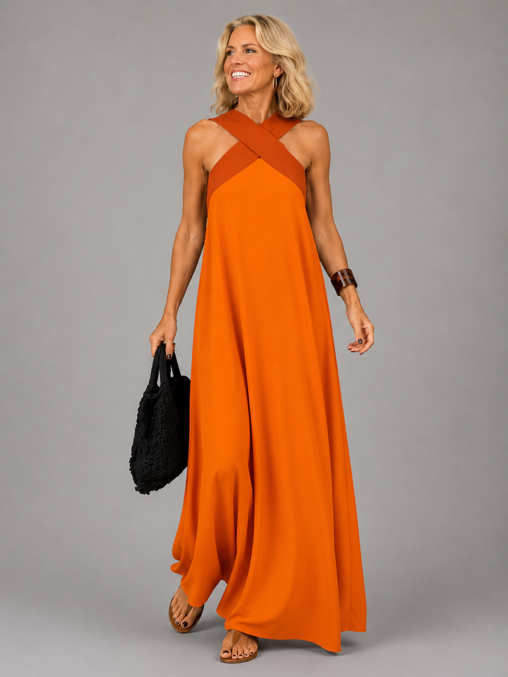 Velora™ | Elegant Cross-Design Maxi Dress