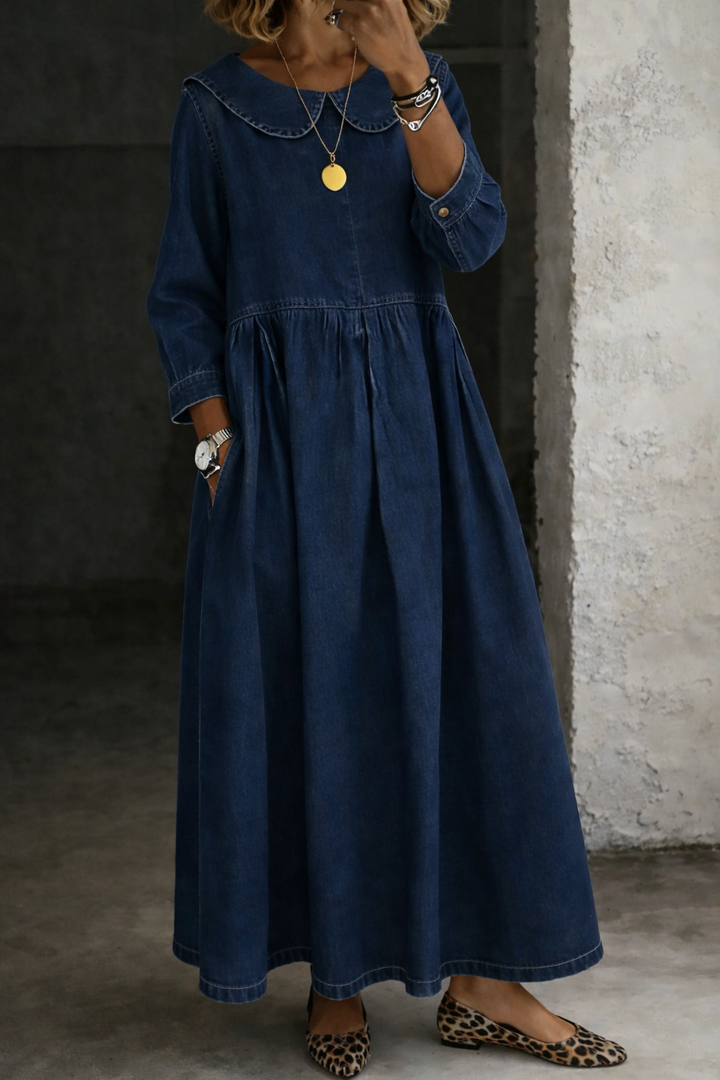 Clara | Denim Dress Featuring a Charming Peter Pan Collar