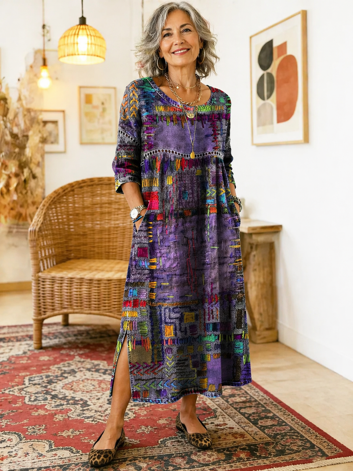 Manuela | Denim Dress with Ethnic Patchwork Details