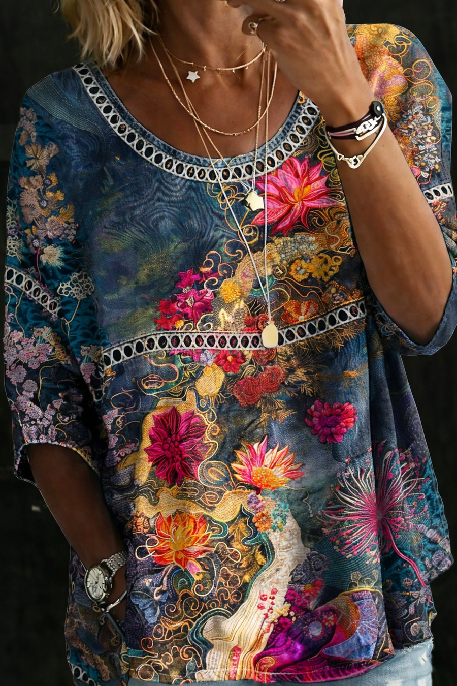 Nicole | Vintage Floral Denim Top