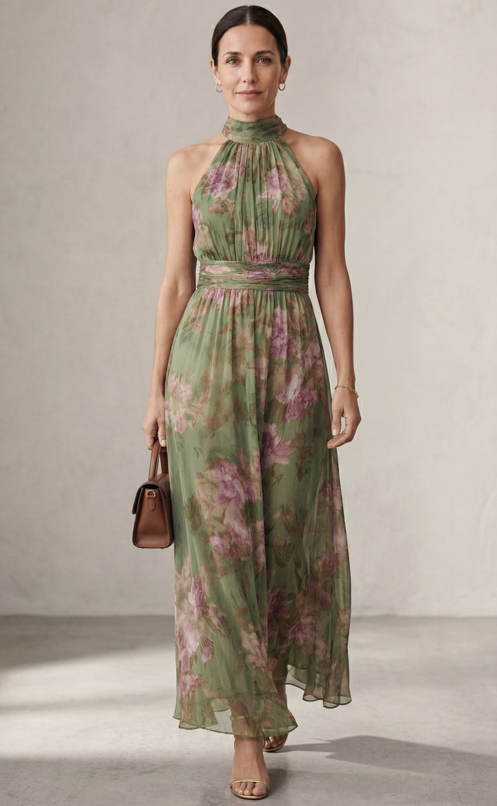 Livia™ | Chic Floral Maxi Halter Dress